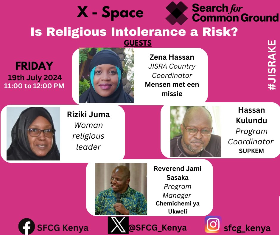 Join us in the space this Friday 19th July 2024.
<a href="/CICCTrust/">CICC Trust</a> <a href="/MUHURIkenya/">Muslims for Human Rights (MUHURI)</a> <a href="/jisrake/">JISRAKE</a> <a href="/SUPKEM1/">SUPKEM KENYA</a> <a href="/KECOSCE/">KECOSCE</a> <a href="/chemchemi/">Chemichemi Ya Ukweli</a>