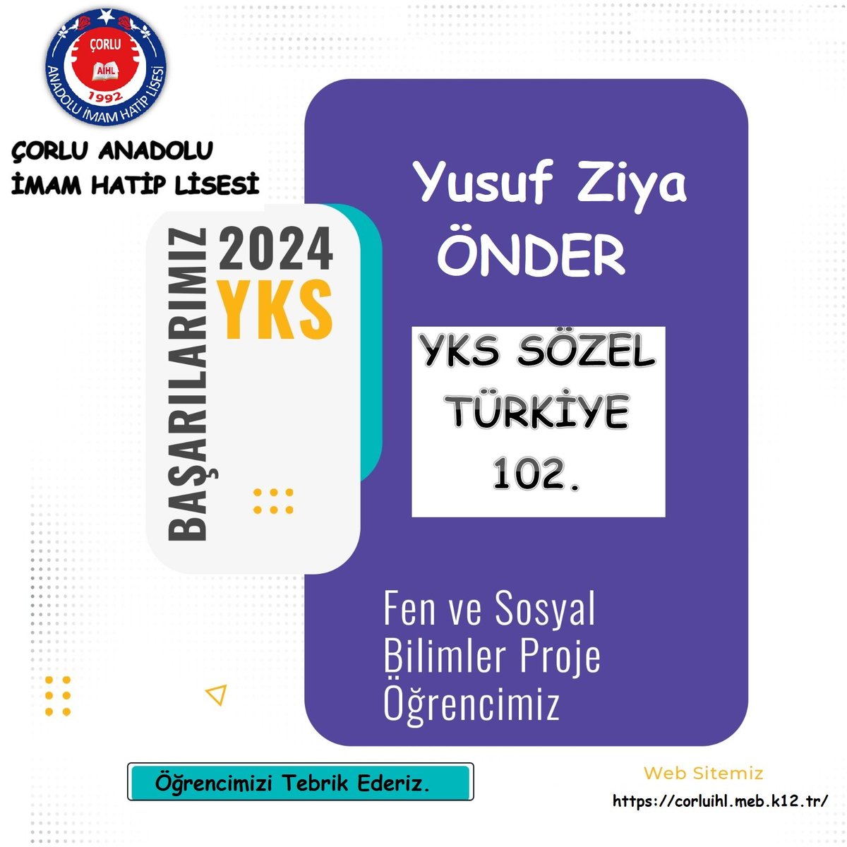 Öğrencimizi ve emeği geçen tüm öğretmenlerimizi tebrik ediyoruz. <a href="/hete61/">Hüseyin ERDOĞAN</a> <a href="/CorluMem/">Çorlu Milli Eğitim Müdürlüğü</a> <a href="/ersanulusan/">Ersan Ulusan</a> <a href="/eyup5967/">Eyüp ÖZTÜRK</a> <a href="/DursunADAR67/">DURSUN ADAR</a> <a href="/meb_dinogretimi/">MEB Din Öğretimi Genel Müdürlüğü</a> <a href="/drahmetisleyen/">Ahmet İşleyen</a>