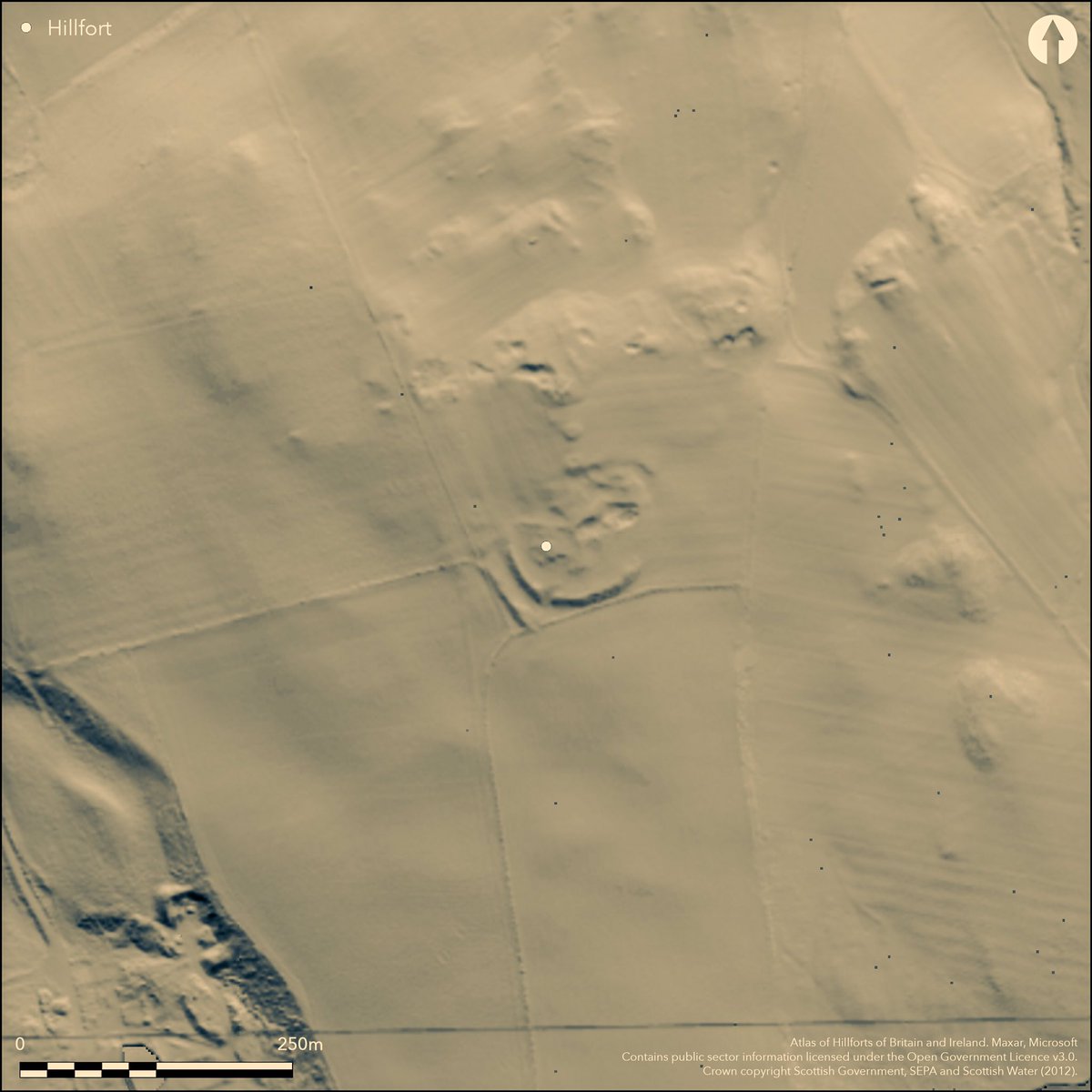 silverhills64's tweet image. My contribution to the best day of the week - Mosshead #fort and settlement near Lockerbie. A #contour #partialbivallate fort  standing at 170m, with one entrance and one ditch (though now heavily quarried). 
#HillfortsWednesday