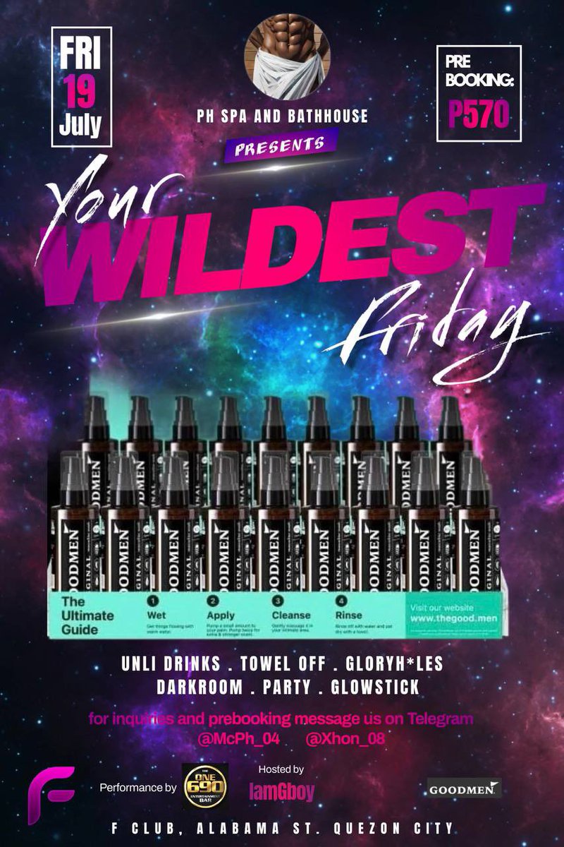 McPH_4's tweet photo. Since we want you feeling fresh and confident during our event this friday, we will be giving away free Goodmen masculine wash as prizes to our guest during our program at SkyBar. Cum join us this Friday! DM me for inquiries and prebooking. #FClub #Goodmen https://t.co/VCPm4VLPgf