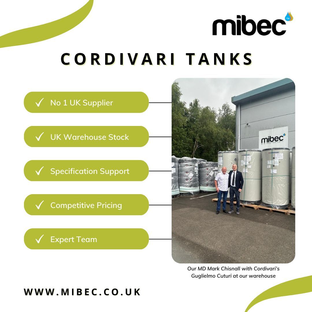 MibecLtd's tweet photo. We specialise in buffer tanks and are the number one UK supplier of Cordivari tanks. Our warehouse has a wide range of Cordivari tanks in stock, ensuring we have the right tank for your next project. Visit https://t.co/4dbP3iyV3j or call us on 01782 959170 to discuss your project https://t.co/H7HUZ15mww