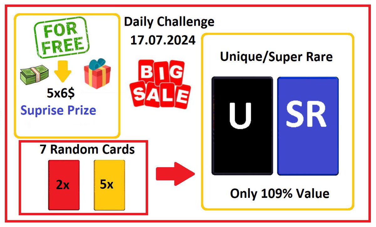 Daily <a href="/Sorare/">Sorare</a> Challenge Starts Now 17.07.2024 👀
1⃣  Swap ALL my SR's/Unique CARDS for ONLY 109% of Your cards value 🔝🔝
2⃣ 2 Rare and 5 Limited random Cards for 7 people who make at least one transaction with me within 24 hours 🔥🔥🔥
3⃣ 5 x 6 USD and Surprise Prize for 6