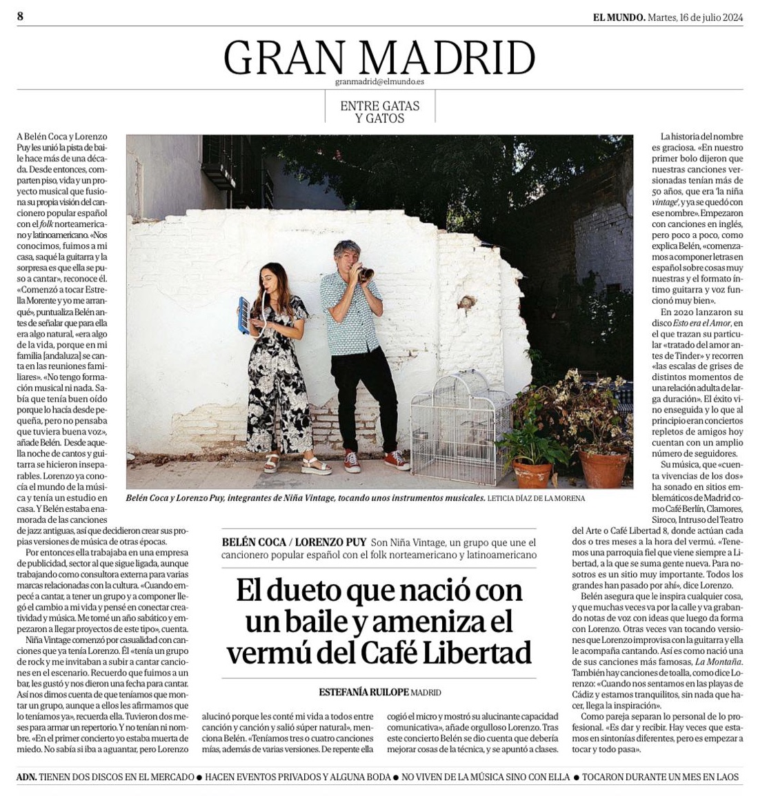 Belén Coca (@belencoca) on Twitter photo No sé si me hace más ilusión salir en papel en <a href="/EM_GranMadrid/">El Mundo Gran Madrid</a> o que se me considere ya oficialmente "gata" tras media vida en Madrid. 😻 Gracias <a href="/lachicadelaciud/">LaChicaDeLaCiudad</a> por contar nuestra historia de chica encuentra chico... y surge la música. <a href="/laninavintage/">Niña Vintage</a> 🎵
elmundo.es/madrid/2024/07… No sé si me hace más ilusión salir en papel en <a href="/EM_GranMadrid/">El Mundo Gran Madrid</a> o que se me considere ya oficialmente "gata" tras media vida en Madrid. 😻 Gracias <a href="/lachicadelaciud/">LaChicaDeLaCiudad</a> por contar nuestra historia de chica encuentra chico... y surge la música. <a href="/laninavintage/">Niña Vintage</a> 🎵
elmundo.es/madrid/2024/07…
