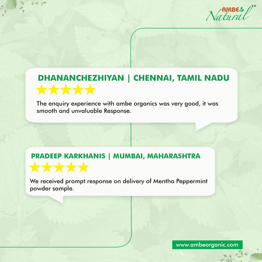 ambeorganic's tweet photo. We take pride in delivering top-quality products to our clients. Here's what one of our satisfied partners has to say about our nutraceutical extracts.

#AmbeNatural #Nutraceuticals #HappyClient  #QualityExcellence #BotanicalExtracts #HerbalSupplements #NaturalProducts https://t.co/aBJgJr2MF4
