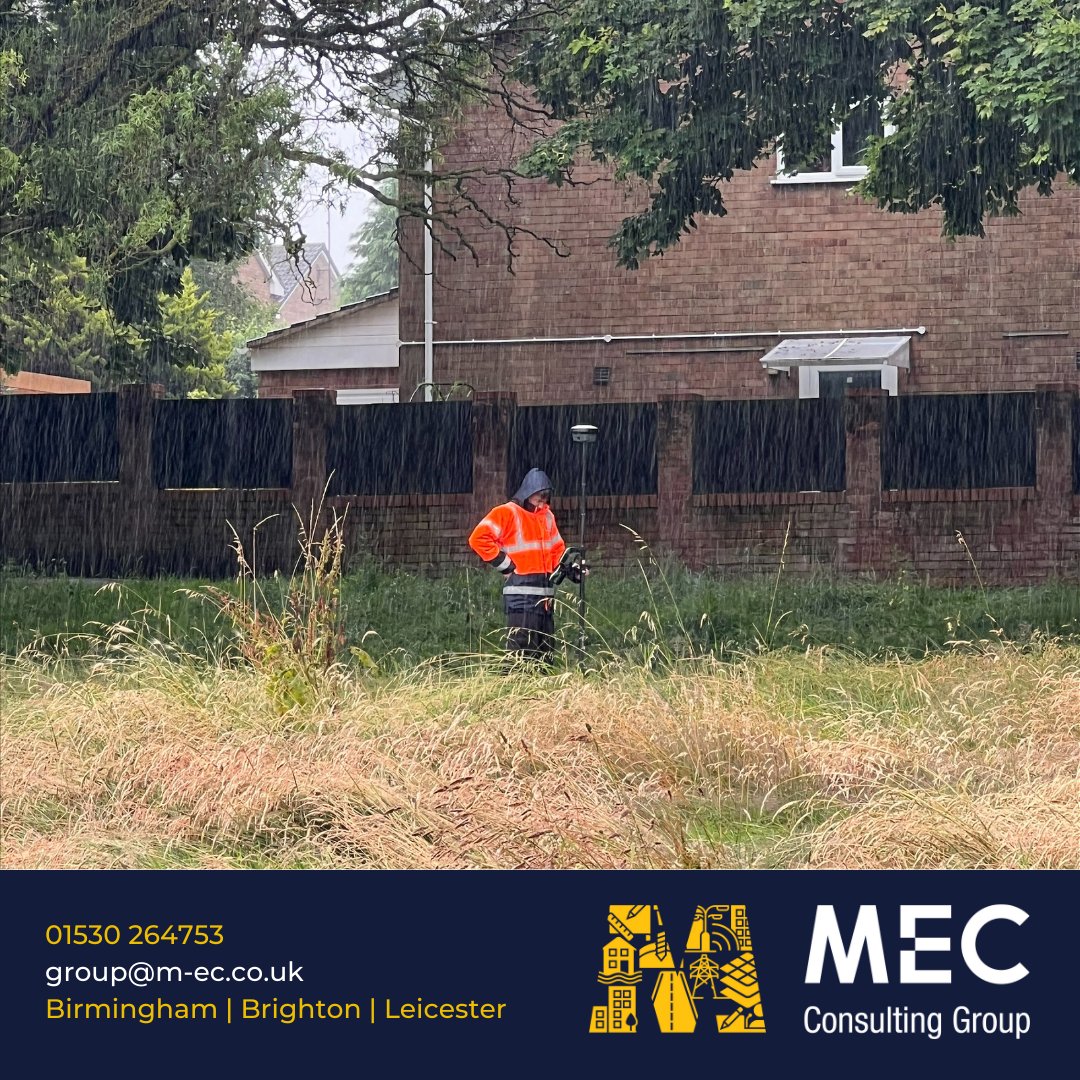 M_ECEngineers's tweet image. So the glorious English summer hasn’t made an appearance yet but that’s not stopped our Geomatics team! Here’s new recruit Sam Jones carrying out a topographical site survey in rainy Kettering!
Guess that’s why our Leica equipment is ‘British weatherproof’…
#whenithastoberight