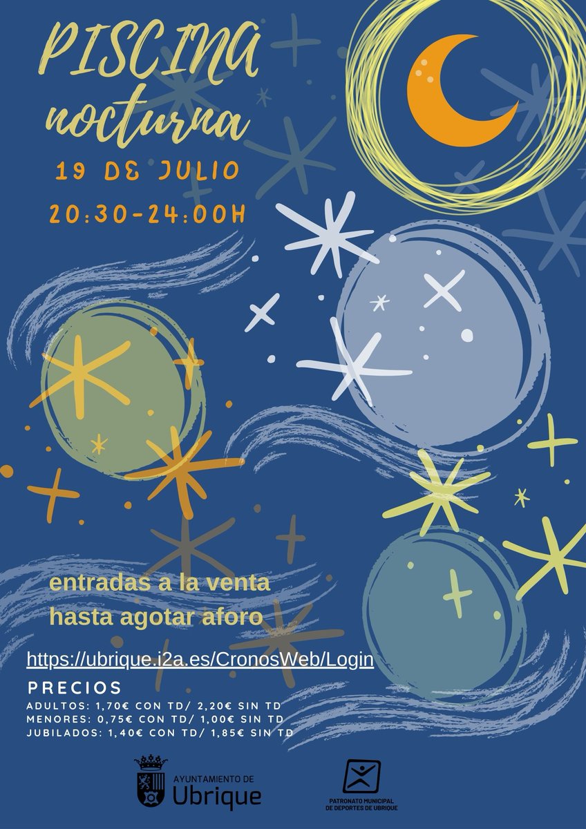pmdubrique's tweet photo. 🌜APERTURA NOCTURNA PISCINA #ubrique
✅19 DE JULIO_20:30H
🎟️TODO VENDIDO_AFORO COMPLETO
#novengassientrada #sierradecadiz #summertime #aytoubrique #pmdubrique https://t.co/h4xuCivtDu
