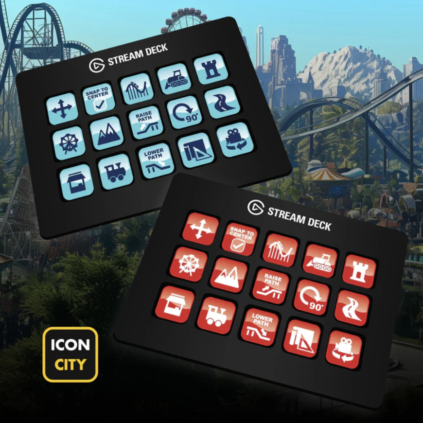 Our new icon pack for Planet Coaster comes in Red and Blue - iconcity.com/products/plane… #streamdeck #elgato #iconcity #icons #rollercoaster