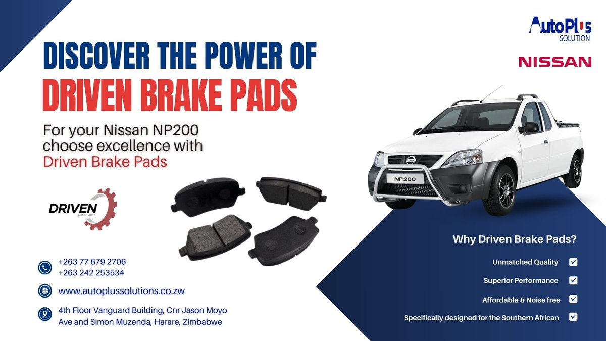 AutoPSolutions's tweet photo. Driven Brake pads provide consistent and reliable stopping power, ensuring safety in various driving conditions.
Visit Our Website : https://t.co/DTOB6JGJmM
#zimcars #SouthernAfrica #carbrakes #Zimbabwe #NISSAN #automobile #autocars #drivenbrakepads
 #Toyota #teslaaccessories https://t.co/AzimUIUziY