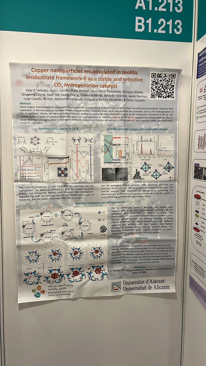Enrique <a href="/EnriqueVRamosF1/">Enrique V. Ramos Fernandez</a> will showcase his poster  during today's poster session at <a href="/9thMOF2024/">MOF2024</a>. He will present the work on "Copper nanoparticles encapsulate in zeolites imidazole framework-8 as stable and selective CO2 hydrogenation catalyst".