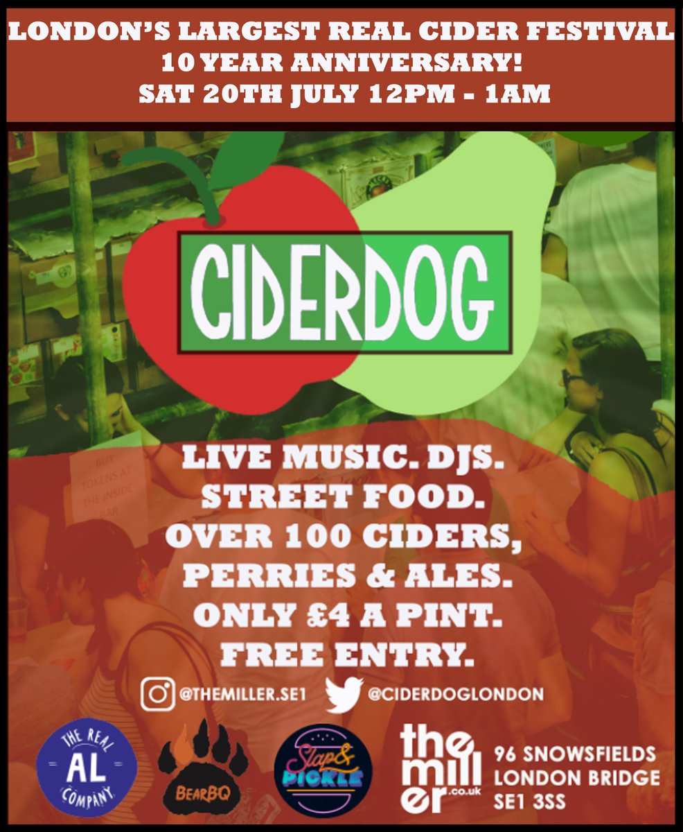 CIDERDOG FESTIVAL (@ciderdoglondon) on Twitter photo CIDERDOG 2024 is almost here and the sun Gods are shining!
Live music in the day, DJs at night
Food by <a href="/slapandpickles/">Slap & Pickle</a> and <a href="/thebearbq/">K Bear</a>
Ciders from <a href="/SeaCiderSussex/">SeaCider</a>, <a href="/BEARDspoon/">BEARDspoon</a>, <a href="/AscensionCider/">Ascension Cider</a>, <a href="/oliverscider/">Tom Oliver</a>, <a href="/turners_cider/">Turners Cider</a>, <a href="/DuddasTunCider/">Dudda's Tun Cider</a> and many more!
Curated by <a href="/therealalco/">The Real Al Company</a> CIDERDOG 2024 is almost here and the sun Gods are shining!
Live music in the day, DJs at night
Food by <a href="/slapandpickles/">Slap & Pickle</a> and <a href="/thebearbq/">K Bear</a>
Ciders from <a href="/SeaCiderSussex/">SeaCider</a>, <a href="/BEARDspoon/">BEARDspoon</a>, <a href="/AscensionCider/">Ascension Cider</a>, <a href="/oliverscider/">Tom Oliver</a>, <a href="/turners_cider/">Turners Cider</a>, <a href="/DuddasTunCider/">Dudda's Tun Cider</a> and many more!
Curated by <a href="/therealalco/">The Real Al Company</a>