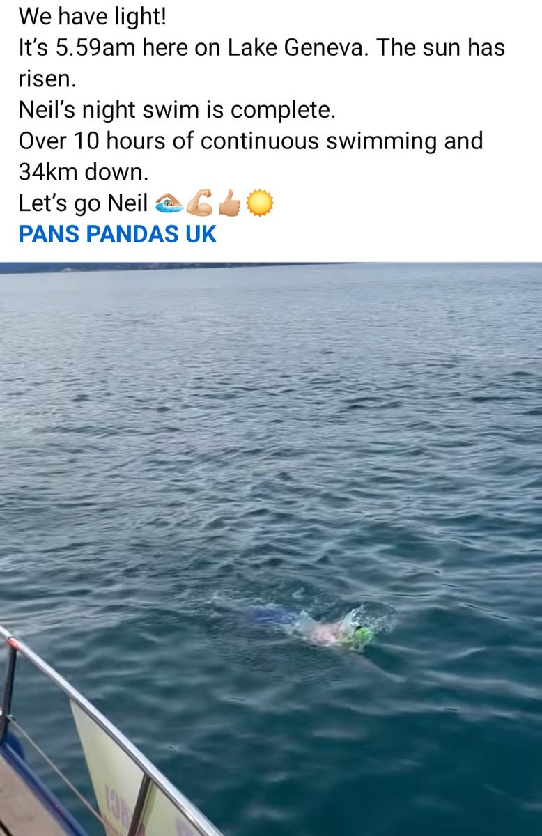 np9000's tweet photo. Inspirational @24HourSwim has swum through the night & just keeps on swimming! All in aid of #PANS #PANDAS. Please RT and donate if you can πββοΈ
#LakeGenevaSwim #ChallengeForPansPandas
https://t.co/aBROEuQeea https://t.co/0FY7qaWnXg