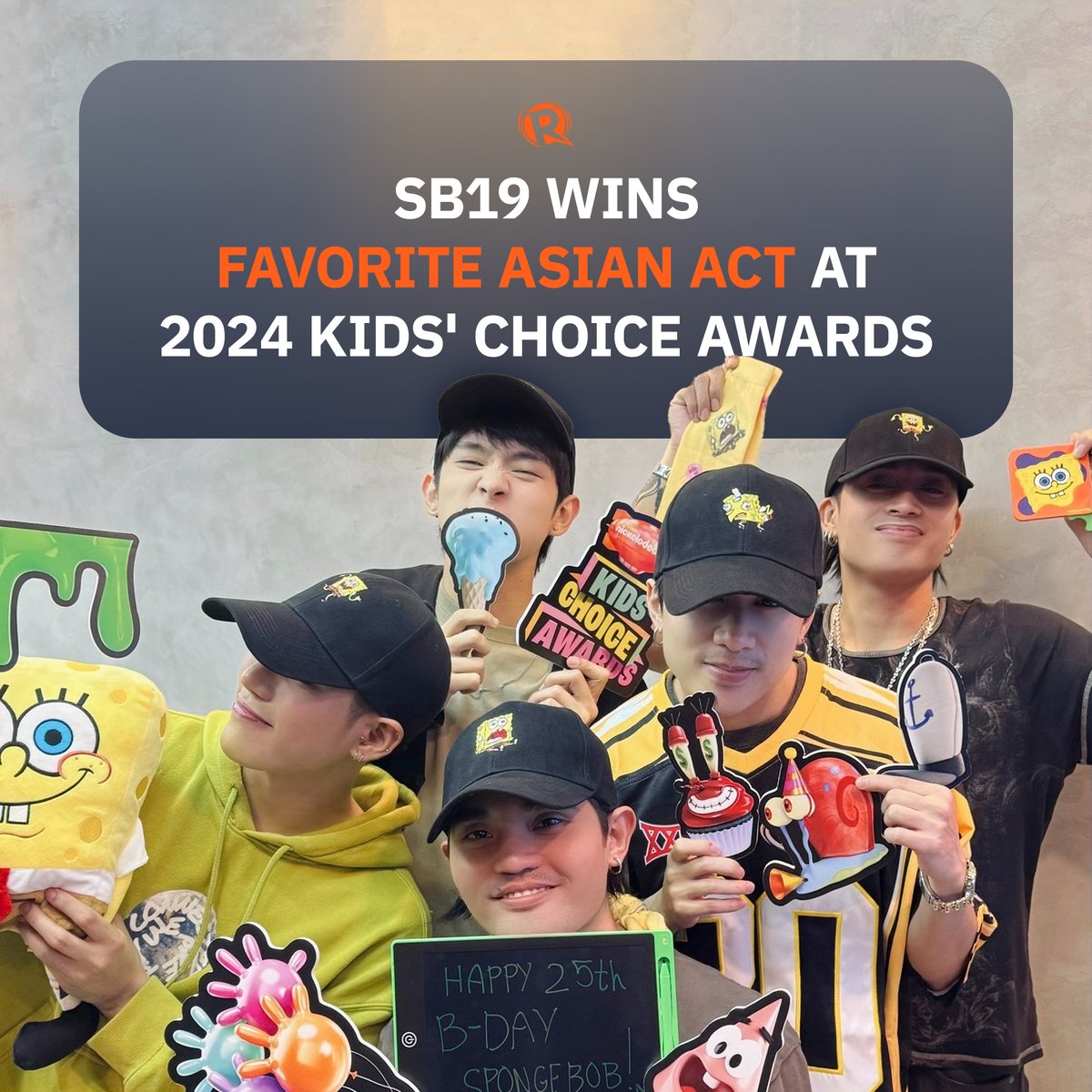 rapplerdotcom's tweet photo. CONGRATS, MAHALIMA! 🥹

P-pop boy group #SB19 wins Favorite Asian Act at the 2024 Kids’ Choice Awards. The group thanked voters in a video posted by Nickelodeon on Wednesday, July 17, saying it’s an honor to represent the Philippines. https://t.co/bJB1SnV6D2 https://t.co/B6pwYfHtLW