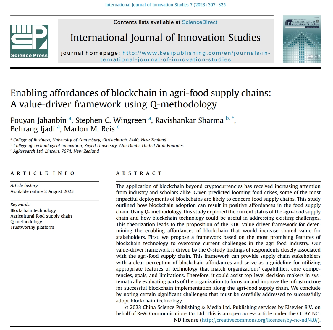 📰#NewArticle in 2023  

"Enabling affordances of blockchain in #agri-food #supplychains: A value-driver framework using Q-methodology"  

By Pouyan Jahanbin, Stephen C. Wingreen, Ravishankar Sharma, Behrang Ijadi and Marlon M. Reis

Read more: sciencedirect.com/science/articl…