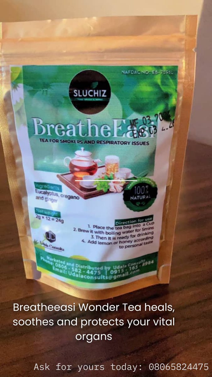 ostareze's tweet photo. You haven't sipped on #breatheeasi tea yet?
Do it now.
Call/chat +2348065824475 for yours just 2 dollars a packet. Or 2500 NGN
#healthytea
#healthtea
#tea
#greentea
#organic
#udalaconsults https://t.co/2DJXjIaV0L