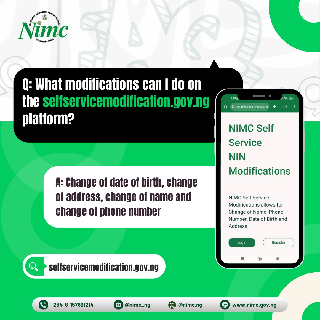JaafarUmarAbba's tweet photo. #NIMCUpdate:💥 What modification can do on the https://t.co/5DAR5iwgdQ platform. 

After modification is submitted, user is required to keep checking dashboard to know when modification has been approved. 

1/3👇🏾

#NIMCUpdate #NIMC2024 https://t.co/gpqfmzpyx1