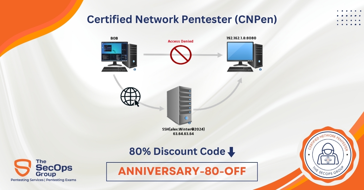 TheSecOpsGroup's tweet image. ** 𝗟𝗶𝗸𝗲, 𝗖𝗼𝗺𝗺𝗲𝗻𝘁, 𝗥𝗲𝗽𝗼𝘀𝘁, 𝗮𝗻𝗱 𝟯 𝗹𝘂𝗰𝗸𝘆 𝘄𝗶𝗻𝗻𝗲𝗿𝘀 𝘄𝗶𝗹𝗹 𝗴𝗲𝘁 𝗮 𝟭𝟬𝟬% 𝗱𝗶𝘀𝗰𝗼𝘂𝗻𝘁 𝗼𝗻 𝗼𝘂𝗿 𝗖𝗡𝗣𝗲𝗻 𝗲𝘅𝗮𝗺!**

🧍‍♂️Bob recently pwned a box on the internet (password spraying) and now wants to pwn a web app running on port 8080 on the…