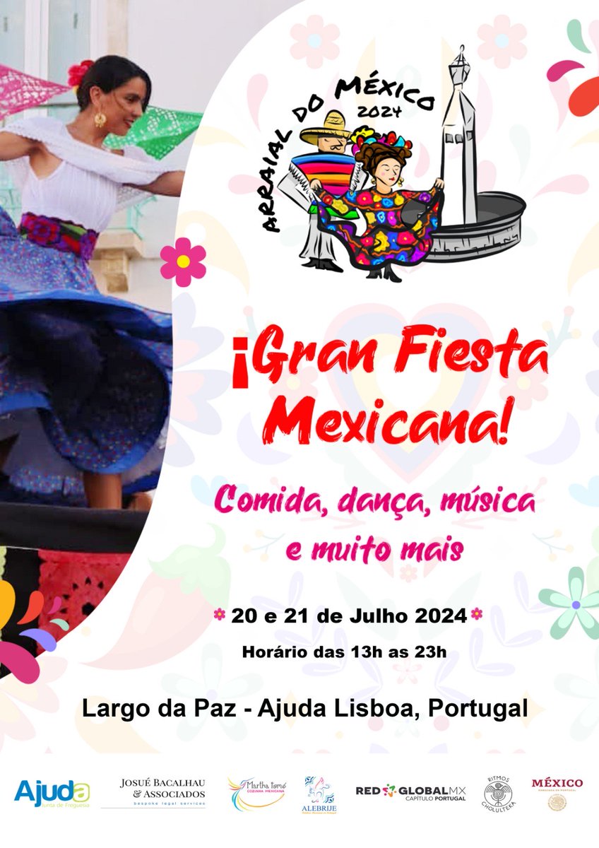 Segunda edição do Arraial do Arraial do México
20 e 21 de julho
Largo da Paz, freguesia da Ajuda, Lisboa
Uma organização da comunidade mexicana residente em Portugal e da Junta de Freguesia da Ajuda.
Música, gastronomia, artesanato.
Junte-se à festa!