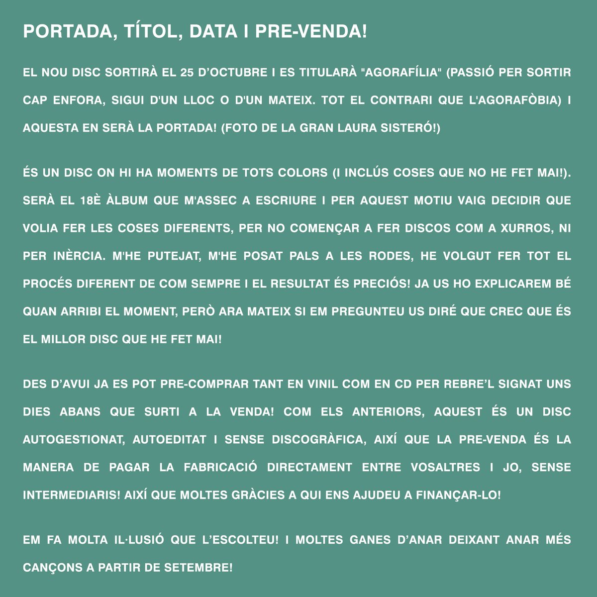 🎊🎉🎊🎉🎊🎉
PORTADA, TÍTOL, DATA I PRE-VENDA!
(teniu l'explicació al text de la segona imatge)

PRE-VENDA >> pauvallve.com/noudisc
