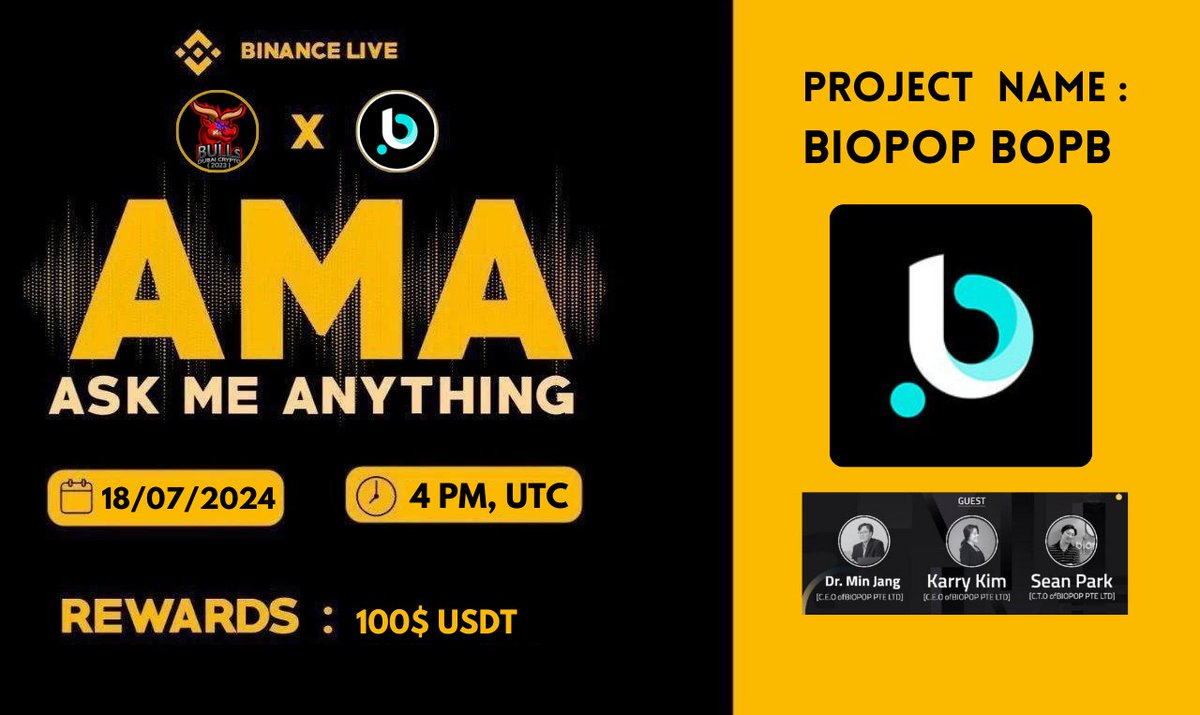 Dubai_Bulls's tweet photo. 🎙️Join us our next #Binance Live AMA With "@BOPB_foundation" 

➡️ Date &amp; Time :
18th July 2024 at 4 PM, UTC

💰Reward: 100$ USDT 

🏠Venue : https://t.co/wkGYIIWe3d

〽️Rules:
1⃣ Follow
@Dubai_Bulls
&amp;
@BOPB_foundation

2⃣Like &amp; RT and Comment Your Questions https://t.co/UzLXkLH5HP