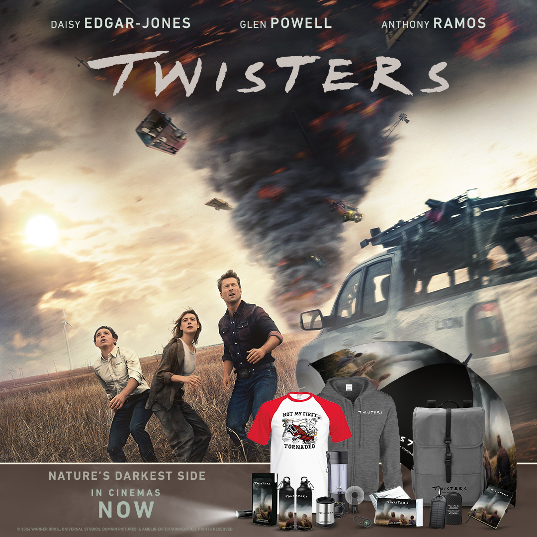 WIN TWISTERS PRIZES! To celebrate the release of #TwistersMovie, in cinemas NOW, <a href="/WarnerBrosUK/">Warner Bros. UK</a>  offer you the chance to win prizes from the mind-blowing summer spectacle. Follow us RT this post and then TAG the biggest adrenaline-junkie you know in the comments to enter!