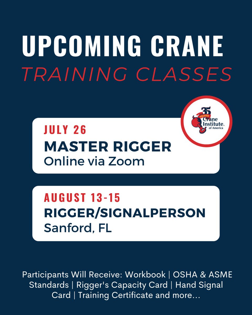 CraneInst's tweet image. Our rigger/signalperson training classes are out of this world. If you're looking to get certified, you're right where you belong. Click the link below to get started. 🚧📚
#GetCertified #TrainingClasses
🖥️craneinstitute.com/upcoming-class…