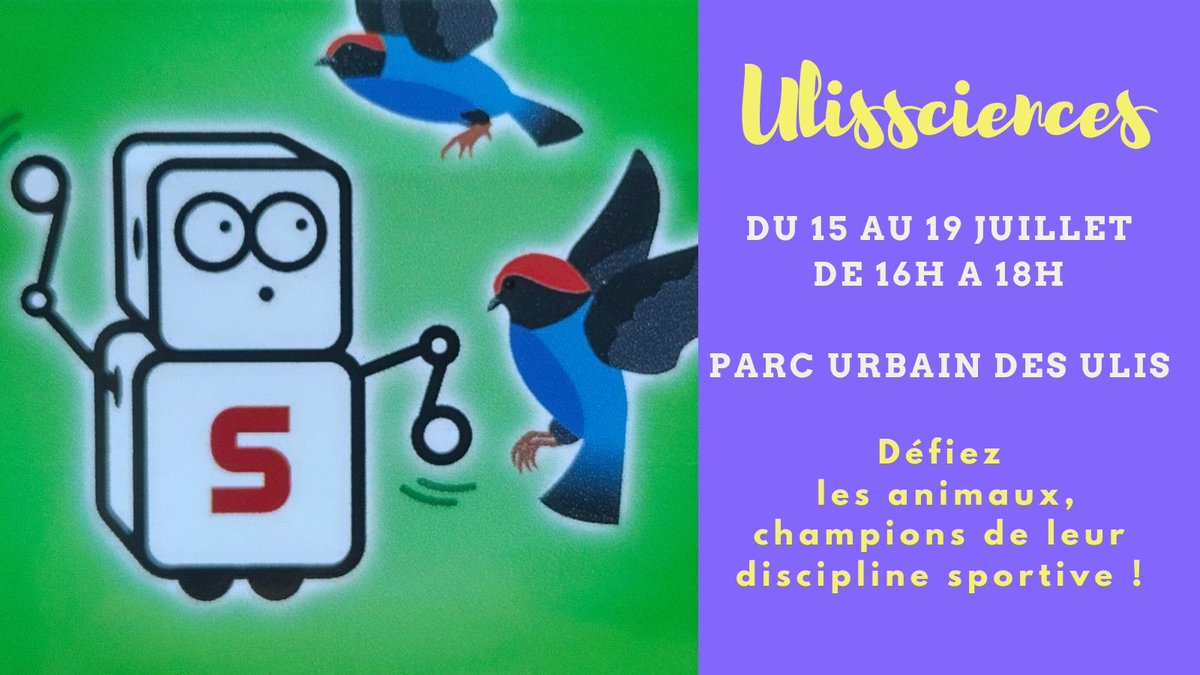 Préparez les #JeuxOlympiques2024 avec S[cube] ! Entraînez-vous et découvrez des animaux champions sportifs. 
Rdv au parc urbain des Ulis, du 15 au 19 juillet, de 16h à 18h.
@LesUlisOfficiel
<a href="/agglopariSaclay/">Agglomération Paris-Saclay</a>