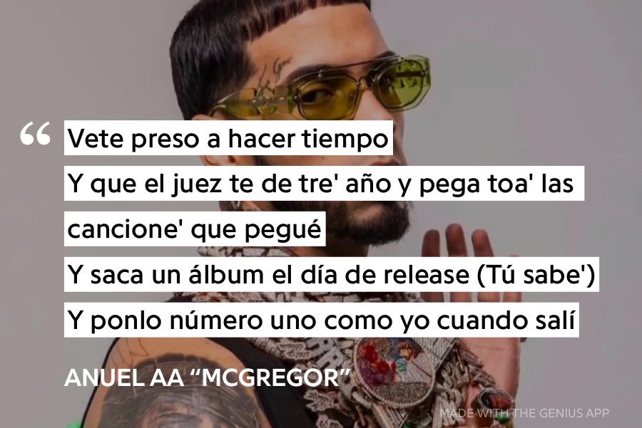 Hoy es un día muy importante para el género. 

Se cumplen 6 AÑOS de la salida de Anuel de la cárcel y a su vez, del lanzamiento de ‘Real Hasta La Muerte’.

El álbum se puso número 1 ese mismo día. Un hecho histórico e irrepetible que demuestra la leyenda que es ANUEL.