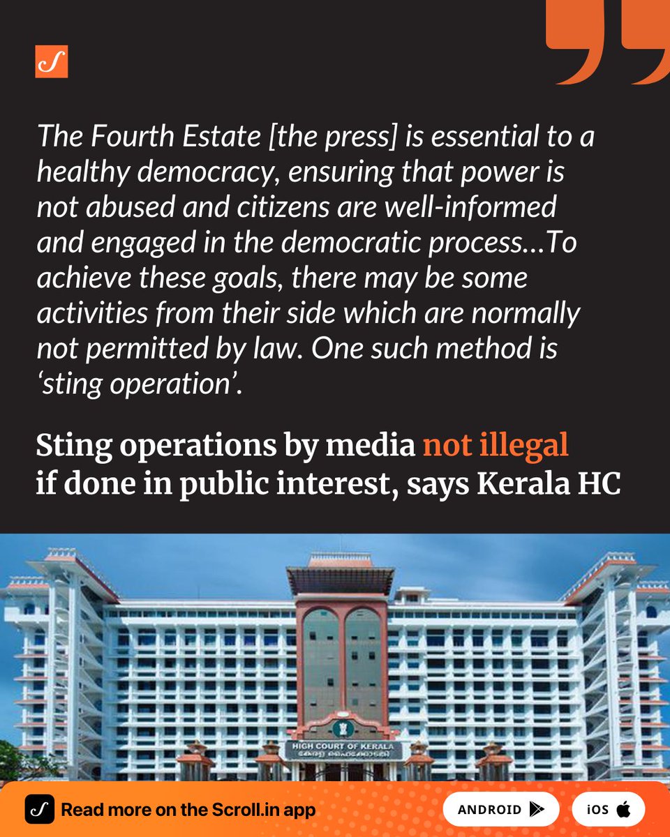 scroll_in's tweet photo. The court warned that sting operations carried out with the intention “to target an individual and humiliate them” would not invite any legal protection for those responsible.
Read more: https://t.co/ogBiZUi1f7
#FreemdomOfPress #StingOperations https://t.co/hI9wdP7085