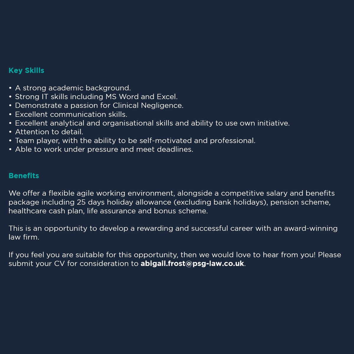 We're looking for a talented #Paralegal to join our #ClinicalNegligence team. This is a fantastic opportunity to join a well-established #lawfirm that offers excellent training &amp; career prospects with the view to offering a training contract to the right candidate after 12 months