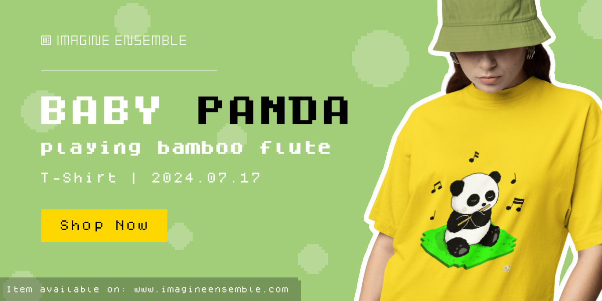 ImagineEnsemble's tweet photo. Hello, Imaginers!
Check out our new cute t-shirt:
"Baby Panda Playing Bamboo Flute"
*Other colors available

Purchase links available on our website:
https://t.co/XvbyMriuzT

#music #merch #merchdesign #tshirt #printondemand #animals #panda #illustration #pixelart https://t.co/SwopPPR1TJ