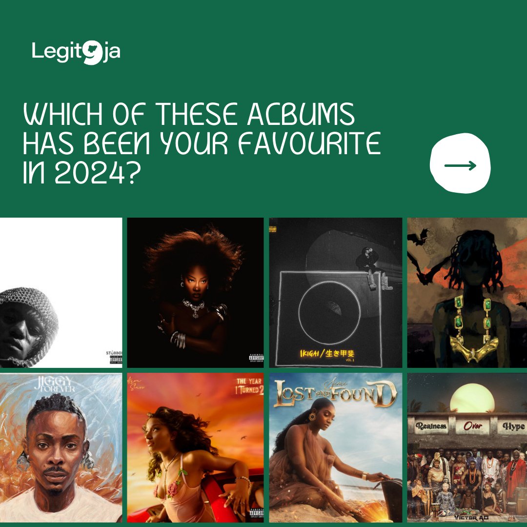 Legit_9ja's tweet photo. WHICH OF THESE ALBUMS HAS BEEN YOUR FAVOURITE IN 2024?
#LEGIT9JA #rema #tems #ayrastarr #simi #youngjonn #seyivibez #victony #tiwasavage #olamide #afrobeats #music #tiktok #dance #funnyvideos #dancer #reels #funny https://t.co/b0nb695QIn