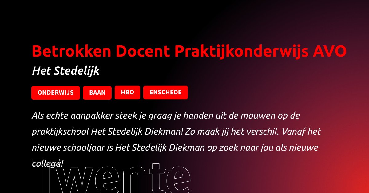 Twente (@twente) on Twitter photo ๐ฉ๐ฎ๐ฐ๐ฎ๐๐๐ฟ๐ฒ ๐๐ถ๐๐ด๐ฒ๐น๐ถ๐ฐ๐ต๐ | Ben jij de nieuwe docent praktijkonderwijs AVO bij <a href="/het_stedelijk/">Het Stedelijk</a>? ๐คฉ
Met passie voor de AVO-vakken leid je leerlingen op in een kleine setting en begeleid je ze naar de arbeidsmarkt!
twente.com/werken/stedeliโฆ
#Twente #vacature #vacatures ๐ฉ๐ฎ๐ฐ๐ฎ๐๐๐ฟ๐ฒ ๐๐ถ๐๐ด๐ฒ๐น๐ถ๐ฐ๐ต๐ | Ben jij de nieuwe docent praktijkonderwijs AVO bij <a href="/het_stedelijk/">Het Stedelijk</a>? ๐คฉ
Met passie voor de AVO-vakken leid je leerlingen op in een kleine setting en begeleid je ze naar de arbeidsmarkt!
twente.com/werken/stedeliโฆ
#Twente #vacature #vacatures