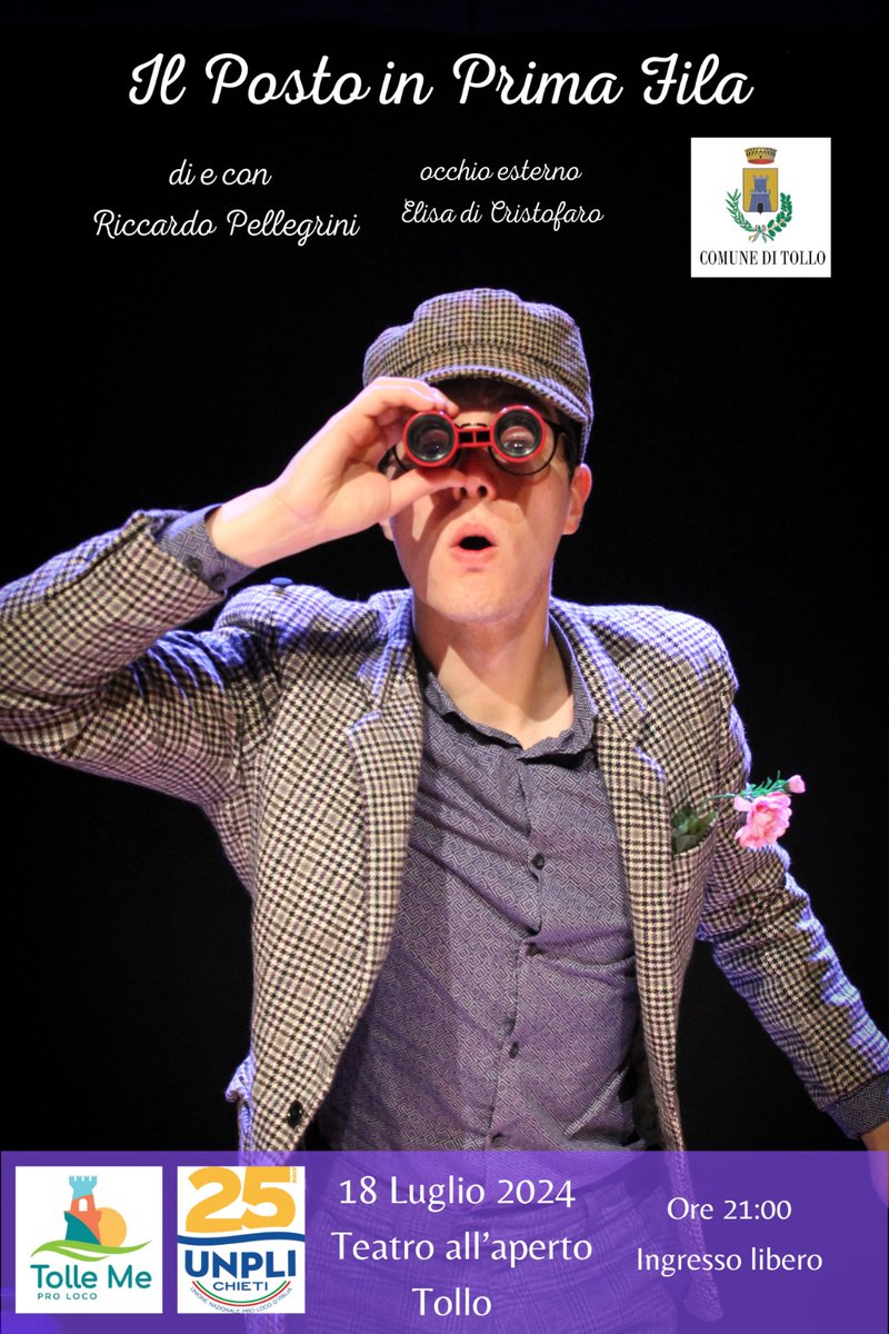 ProLocoTolleMe's tweet photo. IL POSTO IN PRIMA FILA
4° spettacolo della rassegna "Tutti in scena" ideato, scritto e interpretato da Riccardo Pellegrini.
18 luglio - Tollo, teatro all'aperto - ore 21:00

@AngeloRadica 

#prolocotolleme #teatro #tollo https://t.co/PZP8cAnClt