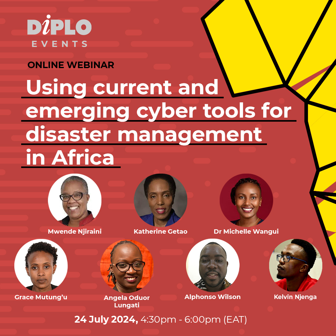 DiplomacyEdu's tweet photo. Save the 🗓️Date: 24 July 2024
⏰ Time: 16:30 – 18:00 EAT | 13:30 – 15:00 UTC
📍 Online, and join us for a webinar exploring tech innovations for enhanced disaster preparedness and response in Africa!

Register now to secure your spot: ⬇️
https://t.co/RLQoxPcy0P
.
.
#DiploEvents #Webinar #DiploWebinar #DisasterManagement #CyberTools #Africa

@Njiraini @Bomu @KatherineGetao @AngieNicoleOD @NjengaSheba @KenyaRedCross @ifrc @Geneve_int @GenevaGIP @SwissMFA @SwissDevCoop @DigWatchWorld