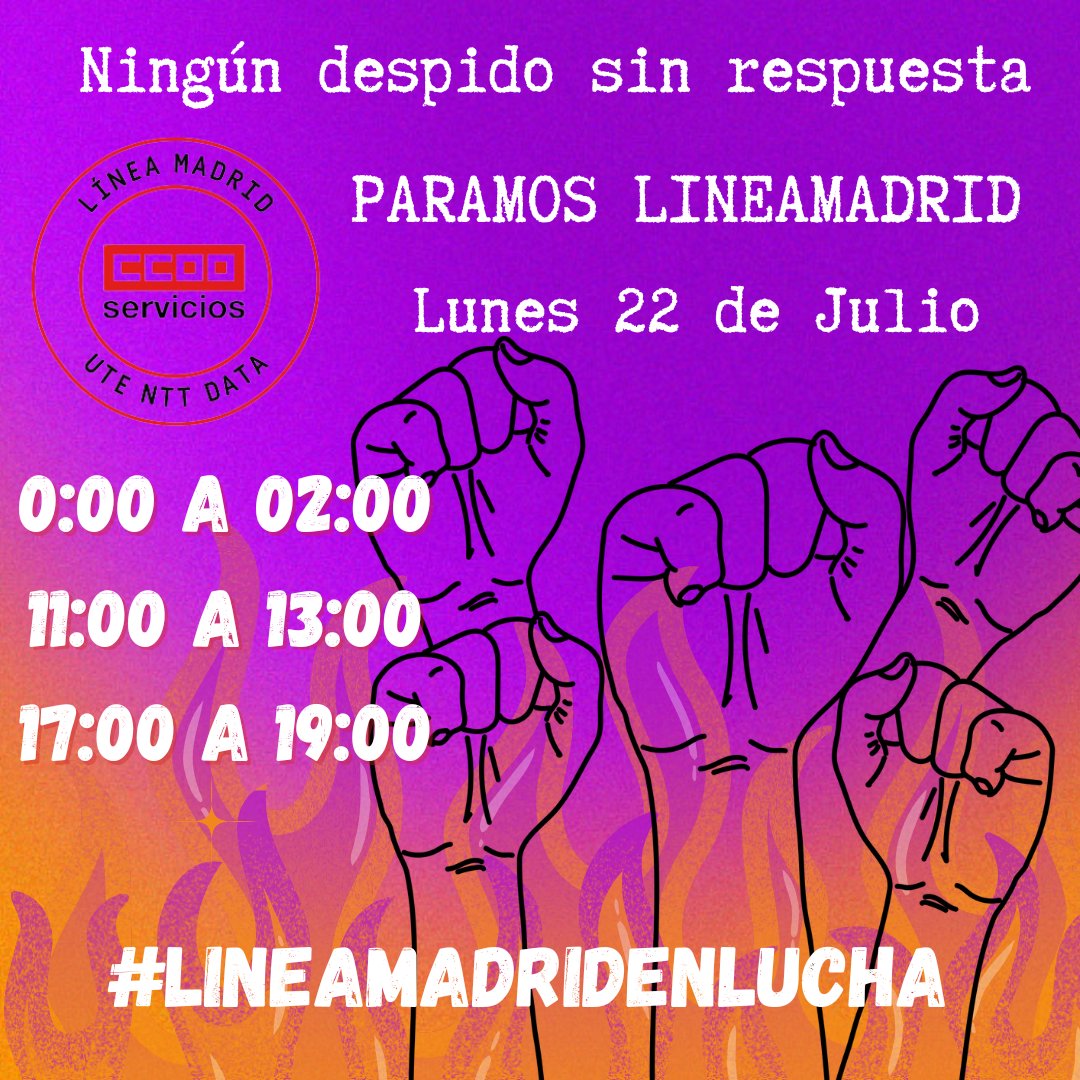 CCOOlineamadrid's tweet photo. Compas, volvemos a parar @Lineamadrid en contra de la política del miedo de @NTTDataSpain la unidad de las personas trabajadoras de Lineamadrid. #ParamosLineamadrid #LineamadridEnLucha https://t.co/IiqpVxJ3NY