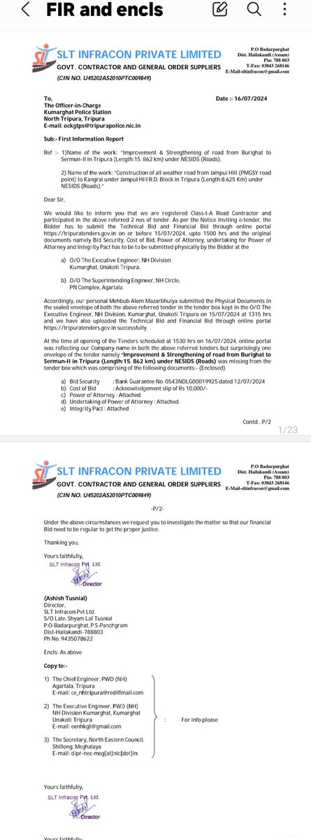 Refusal to register FIR at Kumarghat PS Tripura, concerning a high-value transaction issue on 16-07-24.Despite its seriousness and financial implications, the OC declined to process the FIR. Your immediate intervention to ensure its registration is crucial. await for response.