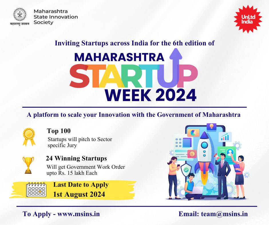 unltdindia's tweet photo. @MSINSociety launches @Mahastartupweek 2024, an annual flagship program to
award 24 startups with a govt work order of Rs. 15 to pilot their innovation with
Government
Startups across India can apply - https://t.co/j1HucMyLuC

#ScaleWithGovernment https://t.co/CrgA68Pz2O