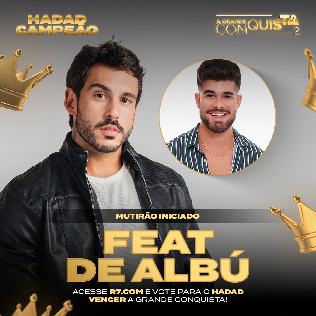 ⚡️ MUTIRÃO FEAT <a href="/olucasdealbu/">Lucas de Albú 🍎</a> INICIADO  ⚡️

📲  A cada 10 votos comente UM EMOJI ou UMA LETRA aqui

🎯 Meta: 500 respostas

🚨 Lembre-se: O voto é para GANHAR, então votem na opção HADAD 

⏰ ENCERRA ÀS 17:00

🔗 Link: interacao.r7.com/a-grande-conqu…