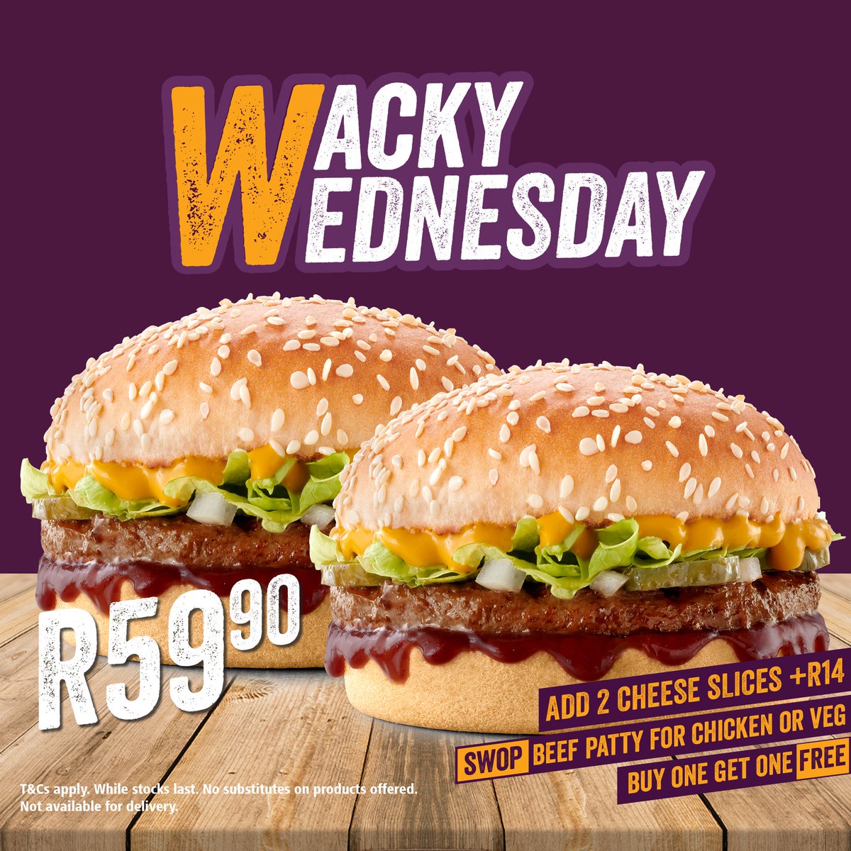 SteersSA's tweet photo. 2 burgers for the price of 1? 😳 It doesn’t get Wackier than that! So, get yours now and stay #2Nice every single #WackyWednesday! 😎 https://t.co/4n4F0D3rrh