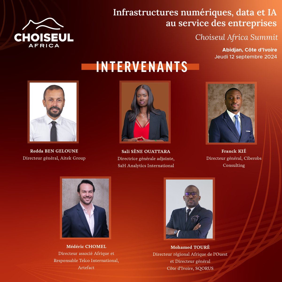 [#ChoiseulAfricaSummit] Découvrez les premiers speakers de notre rencontre à Abidjan🗣️

Alors que la transformation technologique des organisations en Afrique de l’Ouest prend de l’ampleur, la Côte d’Ivoire, en plaçant le numérique au cœur de sa vision stratégique, se positionne
