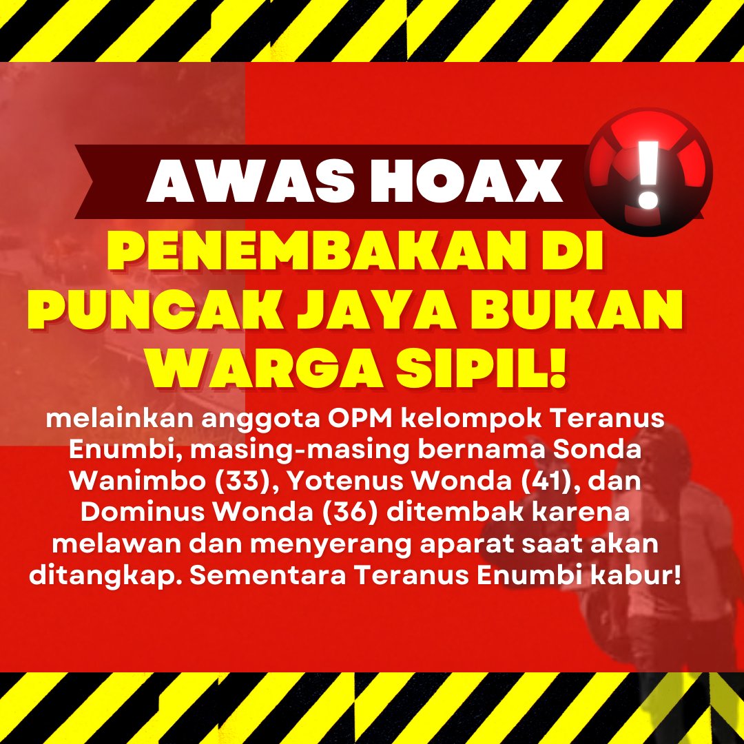 ruthesema's tweet photo. Tiga OPM yang tewas dalam penindakan aparat keamanan gabungan adalah anggota kelompok Teranus Enumbi yang kerap meneror warga di Puncak Jaya. Kelompok ini juga sering merusak fasilitas umum hingga menyerang masyarakat dan aparat keamanan. #Papua #PapuaIndonesia #TNIPolri #OPM https://t.co/m7X5D7sulB