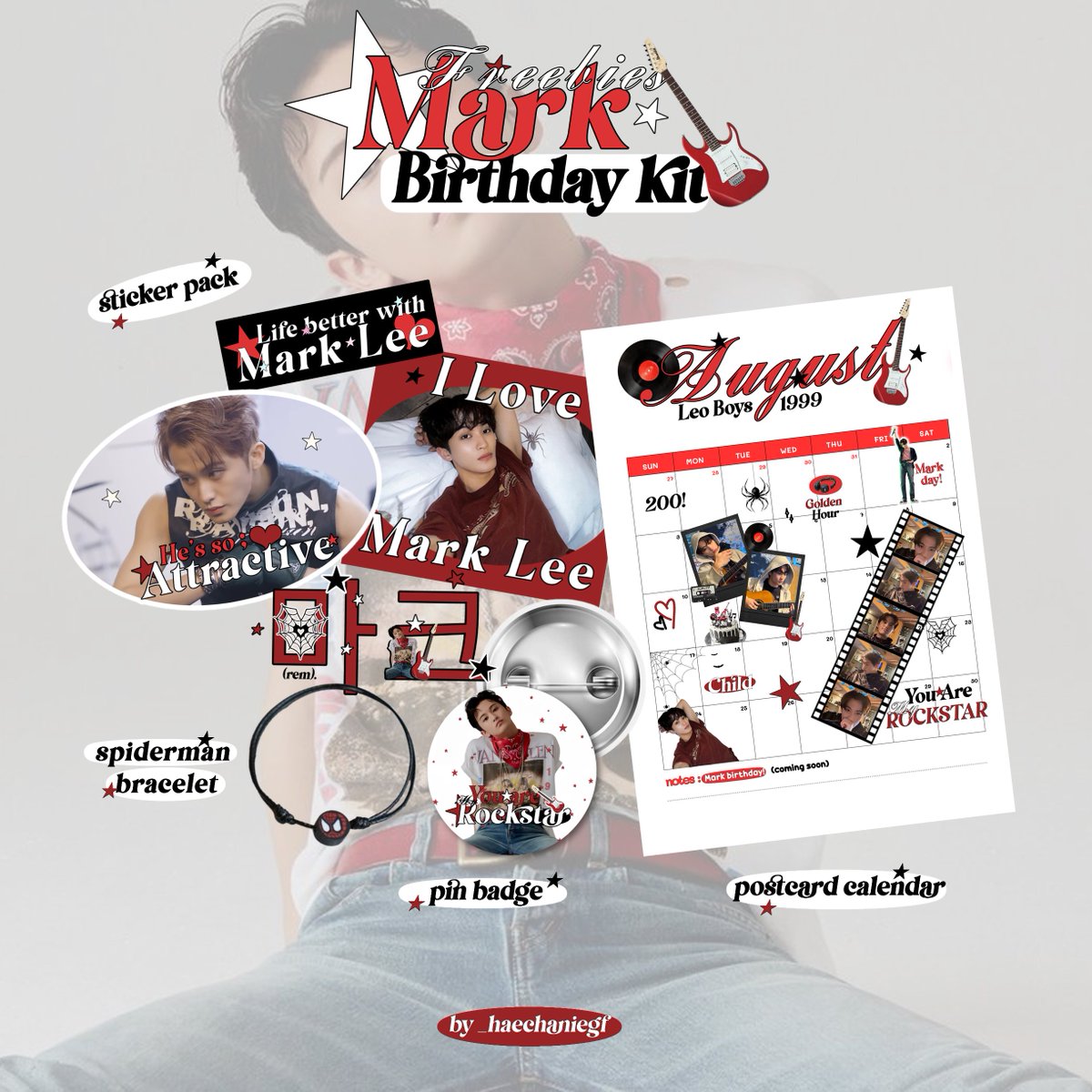 rt &amp; like for appreciated ♡
🎸freebies mark birthday kit🎸
by @_haechaniegf 

— how to claim? ;
★ rt &amp; like this post
★ strictly for my moots &amp; markf only!
★ (don't forget)streaming child/golden hour/200!
★ limited quantity!

i will pick random, good luck! ♡☆.