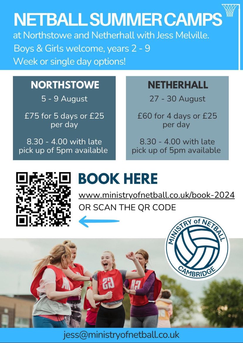 I would 100% recommend for anyone looking to keep their kids active over summer! 

⬇️⬇️⬇️⬇️⬇️⬇️⬇️⬇️⬇️⬇️⬇️⬇️

ministryofnetball.co.uk/book-2024