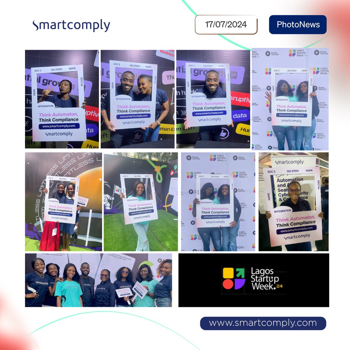 smartcomplyapp's tweet photo. We're thrilled to share highlights from the final day of #LagosStartupWeek! @StartupLagos @PrimeStartupshq 

It’s been an incredible journey filled with #innovation, #networking, and #growth. 

A big thank you to everyone who participated and visited our booth.

#Smartcomply https://t.co/ji7ihg9uUb
