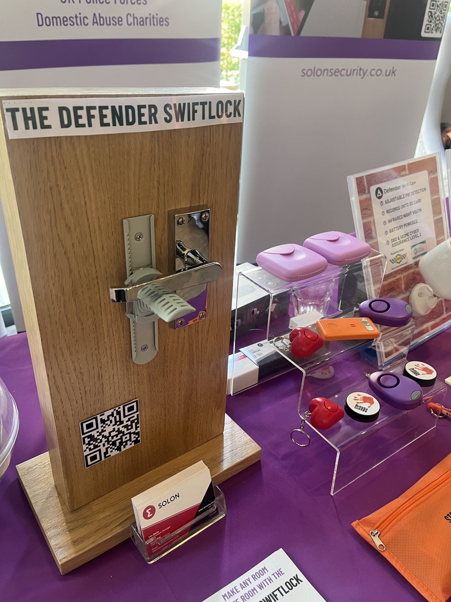 SolonSecurity's tweet photo. Day 1 of #FestivalOfWomensAid showcasing our range of products designed to help prevent VAWG. Look forward to meeting those of you attending @womensaid https://t.co/wGkBphrVXC