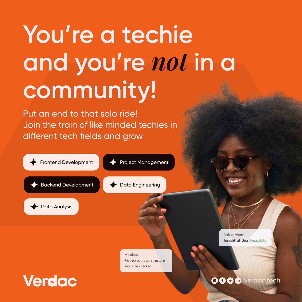 VerdacTech's tweet photo. We want you to be a part of our large family!🤗
Verdactech has a community of over 500 techies who are committed to growth, development, industry insights, e.t.c.
Click the link in bio to JOIN US✨
#verdactech #TechCommunity #TechCareer #technewbie #technewbie #everythingtech https://t.co/lp68pA2D8B