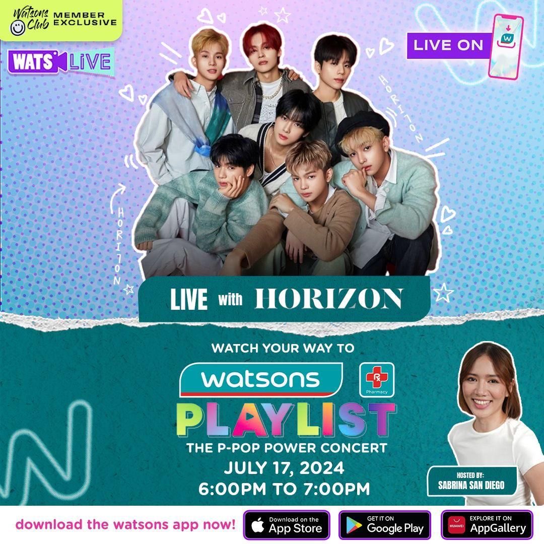 HORI7ONofficial's tweet photo. #WeareHORI7ON

잠시 후 오후 7시 (KST), 왓슨스 필리핀 <WATSLIVE>에 호라이즌이 출연합니다❗

Later at 7 PM (KST), HORI7ON will be guesting on Watsons Philippines <WATSLIVE> ❗

[🔗] : https://t.co/gTlY5ppyzO

#HORI7ON #호라이즌 #WatsonsPlaylist #WatsonsPlaylistHORI7ON #WatsonsClub #WatsonsPH