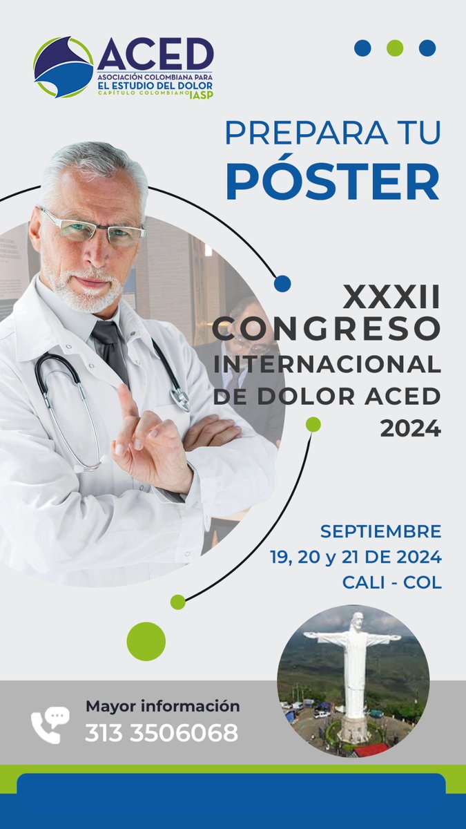 Prepara tu póster para el XXXII CONGRESO INTERNACIONAL DE DOLOR - ACED.

📝Inscripción e Instrucciones 
🌐 lnkd.in/dqw-6kJv 

Fecha límite para enviar: 
📆Agosto 25 de 2024

Mayor información:📞313 350 6068

¡Te esperamos!