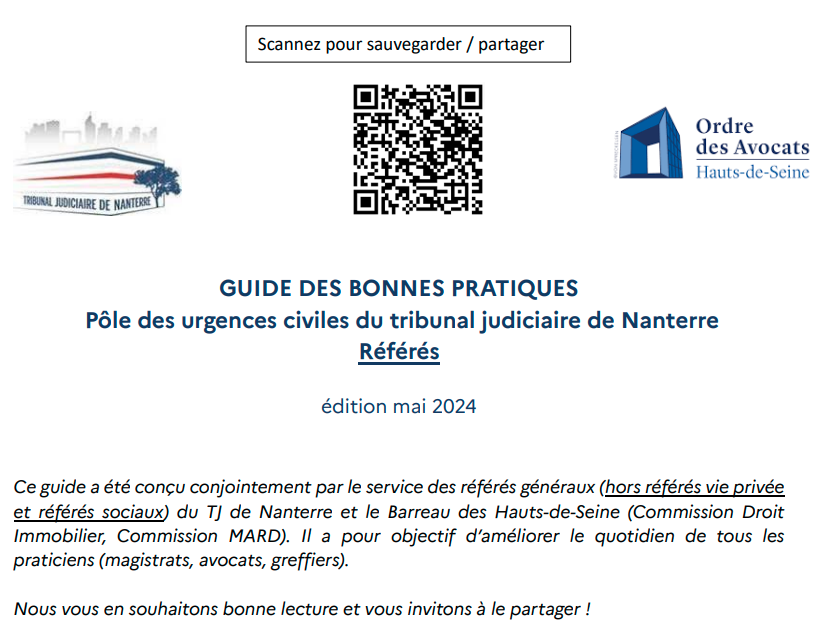 barreau92's tweet image. 📢 Référés au Tribunal Judiciaire de NANTERRE : publication d’un guide des bonnes pratiques ⚖ #avocats #magistrats #Justice #référés @tj_nanterre  @DeparisBenjamin  @CLamanit  @FabienArakelian 
Merci à @KoutchoukAvocat Antoine Chrisitn et Madame Thouati

matoque92.com/uploads/Guide%…