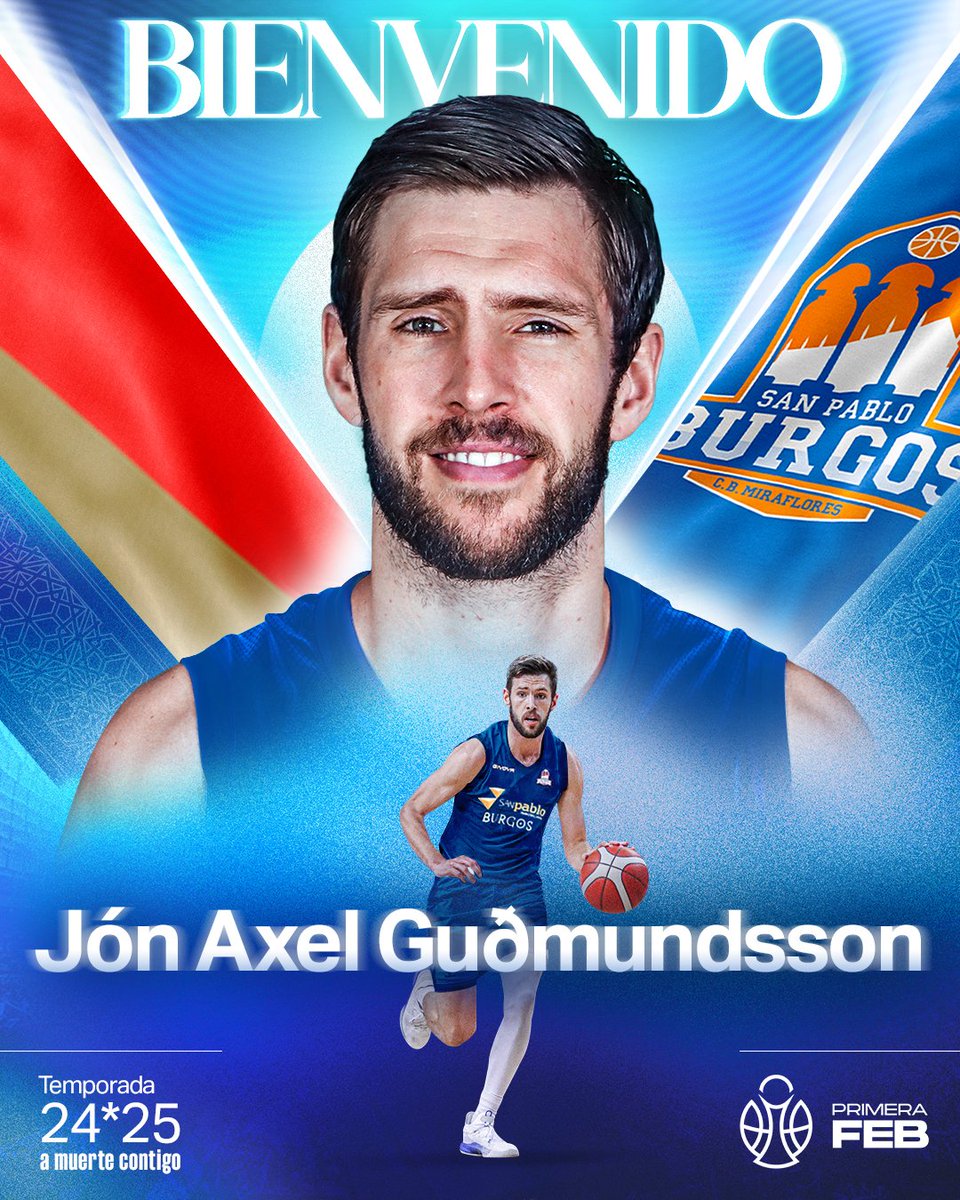 PROTAGONISTAS | Jón Axel Guðmundsson, altura y físico en la dirección de juego

➡️ El base islandés formará parte del equipo durante la temporada 2024/25 de #PrimeraFEB

📝 sanpabloburgos.com/es/noticia/ver…

#BienvenidoGuðmundsson 💙